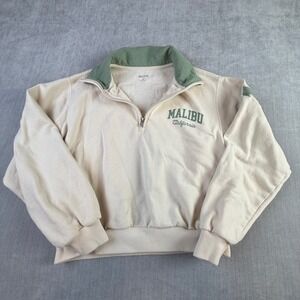 Hollister Malibu California Quarter Zip Sweatshirt Cream XS Fleece Pullover